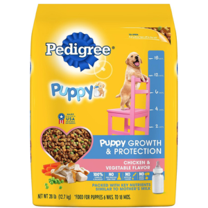 Pedigree Puppy Growth & Protection Dry Dog Food Chicken & Vegetable Flavor Puppy Nutrition 28 Lb. Bag